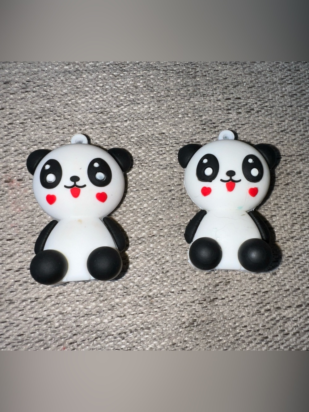 Pair Of Cute Panda Keychains Pendants Charms Red Hearts